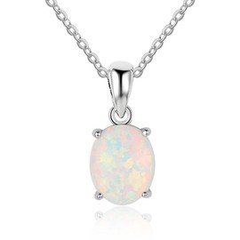S925 Silver Australian Gemstones Opal Pendant Lockets Necklaces Oval Ellipsee for Women Valentines Gift 925 Silver, Sterling Silver, Opal
