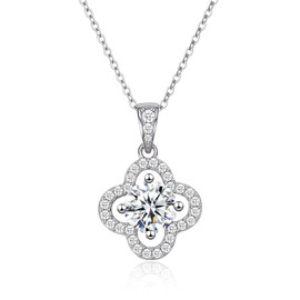 Four Leaf Clover Moissanite Necklace for Women, 1ct D VVS1 "Lucky Encounter" Pendant, 18k White Gold Plated Lab Created Moissanite Jewelry, Good Luck & Love Charm Jewelry Gift for Wife Her Friends