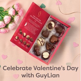 Belgian Chocolate Gift Box by GuyLian, 6.35 oz, 16 pc Luxury Opus Gourmet Chocolate Truffles, Milk, White & Dark Candy Treat for Women and Men