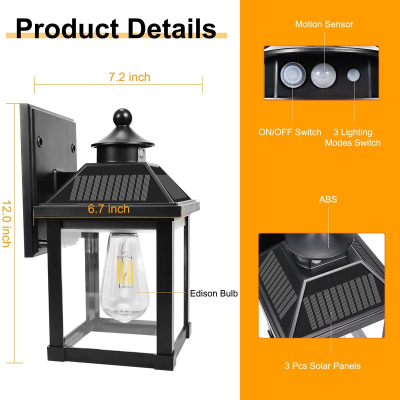 Kuniwa Solar Wall Lights Outdoor, Dusk to Dawn Solar Sconces,