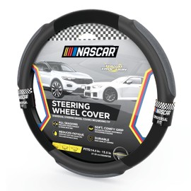NASCAR Steering Wheel Cover | Universal Fit 14.5"-15.5" | Enhanced Grip & Comfort | Truck, SUV, Car Steering Wheel Cover for Men & Women | Quality Synthetic Leather (Black - Turbo Traction)
