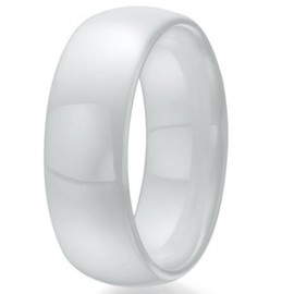 JUDE 8mm Classical Simple Plain Black White Ceramic Ring Wedding Band (White, K)