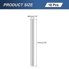 uxcell 10Pcs M4 x 70mm 304 Stainless Steel Dowel Pin, Cylindrical Shelf Support Peg Pin Parallel Pin Fastener for Mechanical Manufacturing, Industry, Furniture Installation, Silver