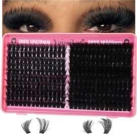 Lash Clusters 100D+200D Thick Eyelash Clusters 16 & 18mm Wispy Individual Mega Volume Lashes D Curl Cluster Eyelash Extensions 280Pcs DIY Lash Extension at Home, by Yaiseiko(Plant Fiber)