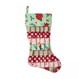 The Pioneer Woman Pioneer Woman Retro Floral Ruffle Burlap Christmas Holiday Stocking