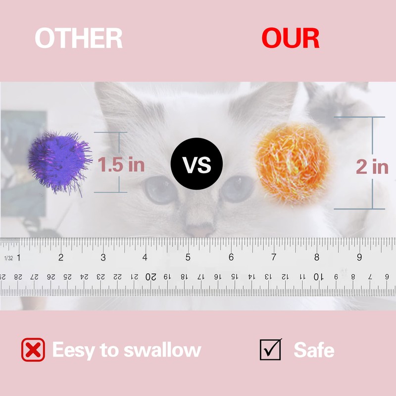 Osvela Cat Pom Pom Sparkle Fuzzy Balls 2 Inches Interactive