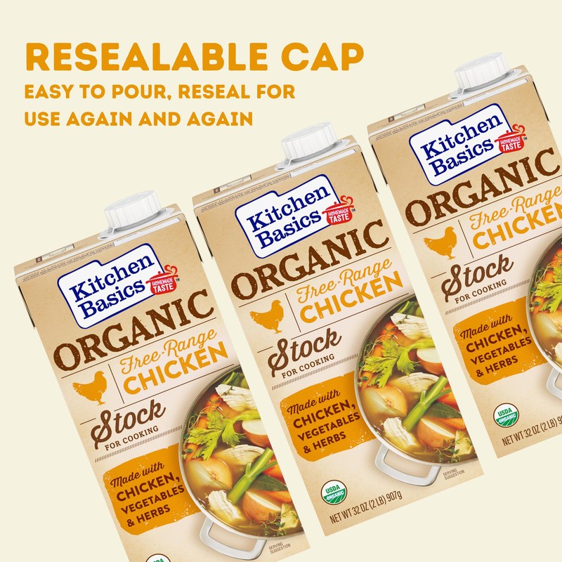 Kitchen Basics Organic Free Range Chicken Stock, 32 oz (Pack