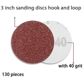 130 PCS 3 Inch Sanding Discs, Wewink Plus Hook and Loop Sandpaper 40 Grit for Drill Sander Attachment, Woodworking, Wood Furniture, Grinder Rotary Tools.