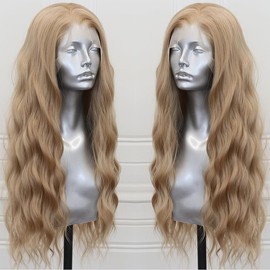 ELESTY 13 * 4 Long Wavy Dirty Blonde Synthetic Lace Front Wigs for Women Dark Blonde Natural Hairline Lace Front Wig Pre Plucked Water Wavy Glueless Lace Wigs Cosplay Wigs