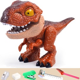 NACOOL Juego de papelería de Dinosaurio 5 en 1, Juguete Modelo de Dinosaurio Desmontable, lápiz, sacapuntas, Regla, Borrador y máquina de encuadernación incorporados. (Tiranosaurio Rex)