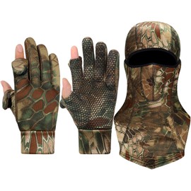 Hestya Camo Hunting Gloves for Men Full Face Cover Hunting Mitten Balaclava Anti Slip Full Finger Fingerless Mitten Wind Resistant (Medium)