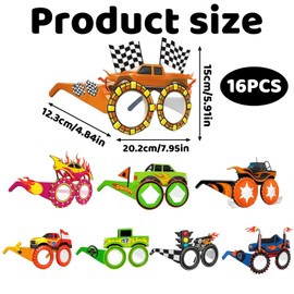 16-Piece Hot Wheels Birthday Decorations, Racing Theme Paper Glasses, Car Themed Party Supplies for Kids and Adults, Monster Truck Party Favors, Photo Booth Props