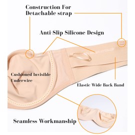 HACI Women's Seamless Unlined Strapless Bandeau for Plus Size Underwire Large Bust Bra (Beige,42C)