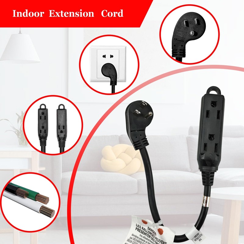 EP Cable de extensión de enchufe plano de 15 pies,