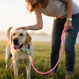 Mile High Life Rope Leash with Genuine Leather Connection, 6 FT/5 FT/4 FT, Heavy Duty Leash for Small Medium & Large Dogs (Hot Pink,60 Inch)