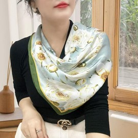 Rcrawica Silk Feeling Bandana Scarf for Women Head Hair Neck Satin Scarves Wraps 27.5" Handbag Accessories Western Scarves (23 Floral/Pink)