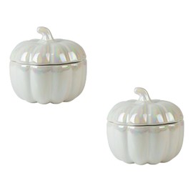10 Strawberry Street 5" Pumpkin Covered Dish - White Luster Set of 2