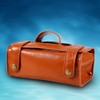 Fashion Men's Portable Cosmetic Pouch Brown PU Leather Shaving Brush