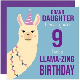 9th Granddaughter Llama Birthday Card - Llamazing - Funny Llama Granddaughters Birthday Card for 9 Year old Kids Nine, Ninth