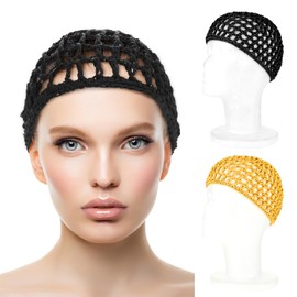 WLLHYF Wig Cap Thick Long Hair Caps Adjustable Elastic Net Anti-Slip Mesh Braided Weaving Making Crochet Sew Weave Fishnet Part Grip Headband Hat Women(Black/Yellow)