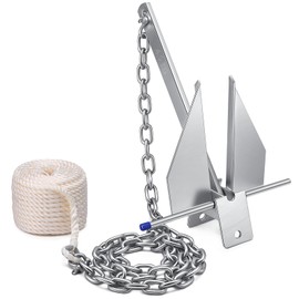 Yaocom 10 LB Heavy Duty Boat Anchor Kit Fluke Style Anchor with Chain, Rope and Shackle Anchoring Accessories for Boats Pontoon, Deck, Sail, Fishing, Portable Hot Dipped Anchoring Kit