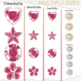 4 Sheets Gem Pearl Stickers for Crafts, Self Adhesive Heart Star Flower Round Rhinestones, 560Pcs Assorted Shapes Stick On Gems, Acrylic Bling Jewels Stickers, Craft Supplies for Kids