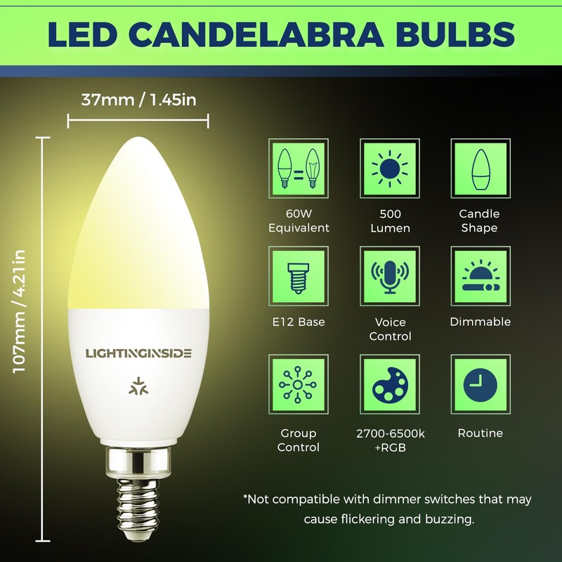 Lightinginside Matter E12 LED Bulb, Smart Light Bulbs 6 Pack