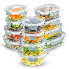 JoyJolt 24pc Borosilicate Glass Storage Containers with Lids | 12 Airtight/Freezer Safe Food Storage Containers for Pantry and Kitchen | Meal Prep Container for Lunch | Glass Tupperware Set