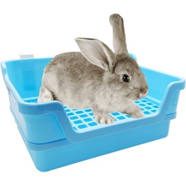 PINVNBY Extra Large Rabbit Litter Box Small Animal Potty Trainer Huge Bunny Litter Pan Plastic Pet Corner Toilet with Mash for Adult Guinea Pigs Chinchillas Ferrets (Blue)