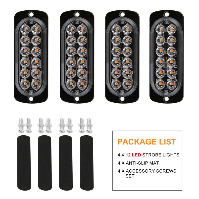 DREAMIZER Car Flashing Light Warning Light, 4PCS 12 LEDs Emergency