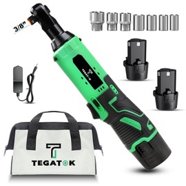 Tegatok Cordless Electric Ratchet Wrench Set, 40FT-LBS (45N.m) 3/8" Electric Ratchet, 12V Cordless Ratchet Wrench, 2 x 2.0Ah Batteries Electric Impact for Car Home