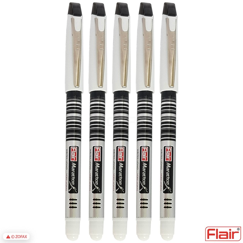 FLAIR Marathon 5 x 0.7mm BLACK Ballpoint Pens Smooth Longer