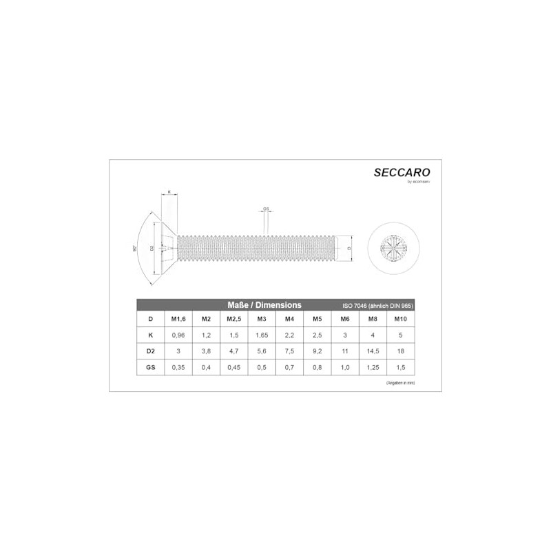 SECCARO Countersunk Screw M4 x 60mm Stainless Steel V2A VA