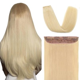 Invisible Wire Hair Extensions Real Human Hair - 12 Inch 70G Bleach Blonde Transparent Fish Line Clip-Ins Hair Piece, 100% Remy Human Hair Extensions for Women