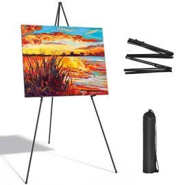SunyesYoon Display Black Easel Stand for Wedding Sign, Artist Instant Tripod Collapsible Portable Floor Easel for Posters, 63" Adjustable Easy Folding Metal Stand for Display Show, Arts, Painting