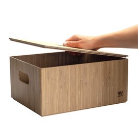 MobileVision Bamboo Storage Box PLUS LID COMBO, 14”x11”x 6.5”, Durable Bin w/ Handles, - For Clothes, Shoes, Arts & Crafts, Closet & Office Shelf