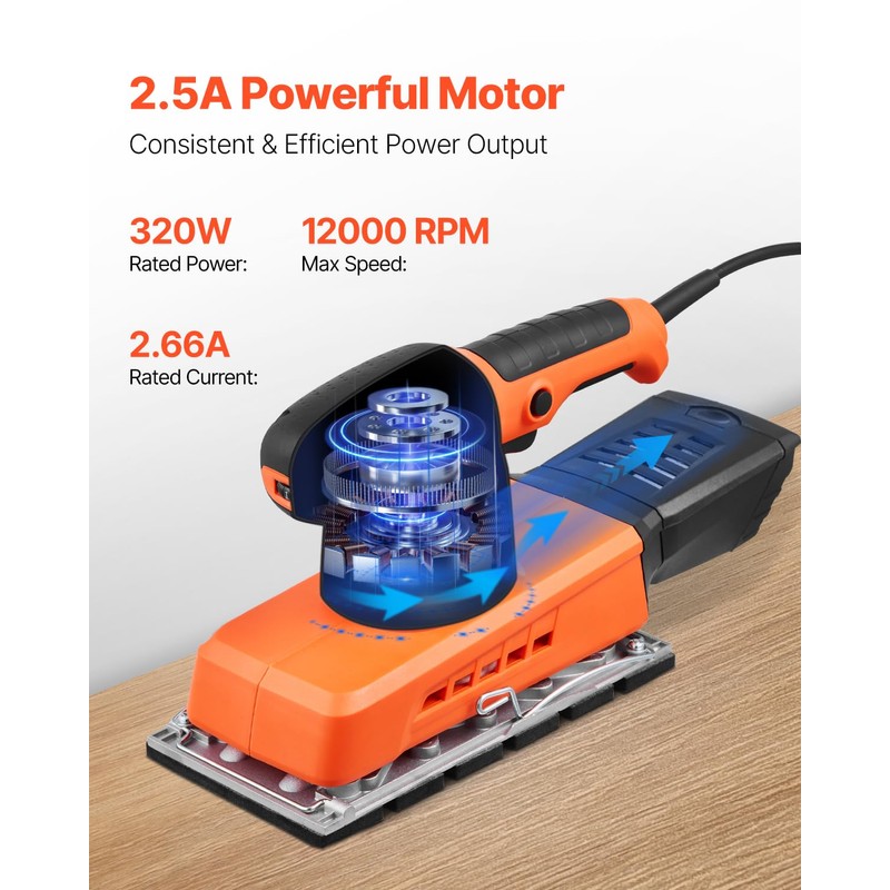 VEVOR Sheet Sander, 1/2 Sheet 2.5A Electric Sander for Woodworking,