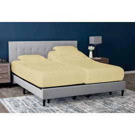 Silentnight Split California King Sheets for Adjustable Beds 5-Piece Split California King Sheet Set, 800 Thread Count 100% Egyptian Cotton,18" Deep Pocket Adjustable Bed Sheets, Ivory Stripe