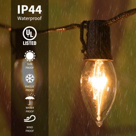 C9 Clear Christmas String Light Set, 25 Feet Vintage Christmas Tree Lights, Outdoor Roofline String Lights with 25 Clear Bulbs for Patio Garden Holiday Indoor Wedding Home Decorating, Black Wire