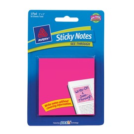 Avery Sticky Notes, See-Through, 3 x 3 Inches, Magenta, 50 Sheets (22586)