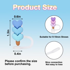 JarThenaAMCS 5Pcs Heart Straw Covers 5 Gradient Pastel Colors Silicone Reusable Straw Topper Straw Caps 10mm/0.4In Straw Lids Protectors for 30/40 OZ Tumbler Cups Accessories