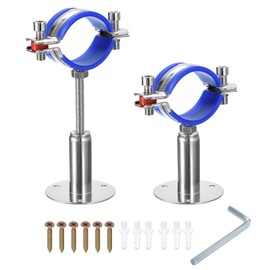 sourcing map Pack of 2 Stainless Steel Pipe Supports Wall Mounting Ceiling Mounting Pipe Bracket Adjustable Clamp Pipe Strap Suitable for Diameter 48-51 mm Piping