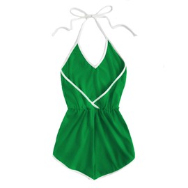 SweatyRocks Women's Halter Sleeveless Short Jumpsuit Rompers Backless Playsuit Green L