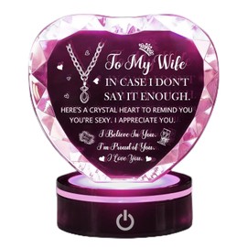 ROCKY&CHAO Gifts for Wife with Colorful LED Base I Love You Gifts for Her from Husband Best Anniversary Birthday Wife Gift Ideas Romantic to My Wife Crystal Keepsakes Presents for Valentine's Day