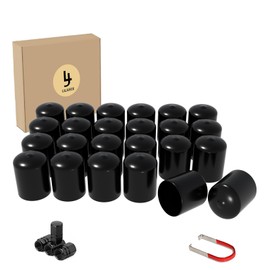 LILJUECE Lug Nut Covers- 24PCS 19mm Inner Flexible Fit Anti-Skid Treatment Wheel Lug Nut Cap with Removal Clip and 4 Tire Valve Stem Caps (Black)