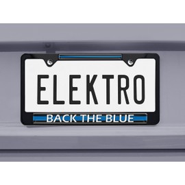 Elektroplate Police “Back The Blue” Black All-Metal Standard Size License Plate Frame Tag Holder for Cars/SUVs/Trucks Weather-Proof Automotive Accessory