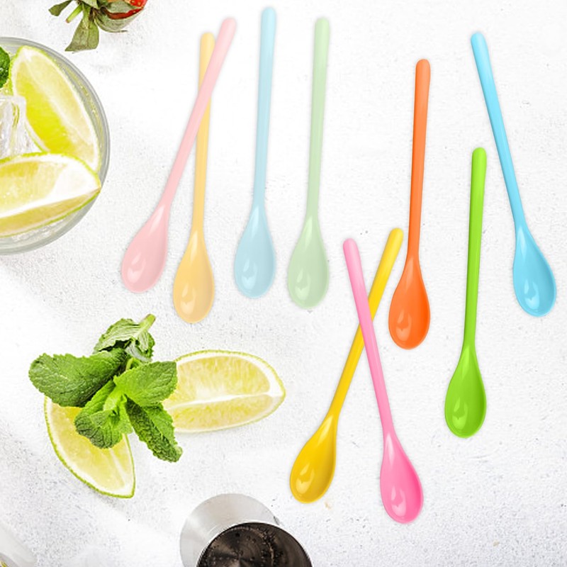 10-Piece Plastic Spoon Set, Multi-Color Plastic Spoons, Long Plastic Egg