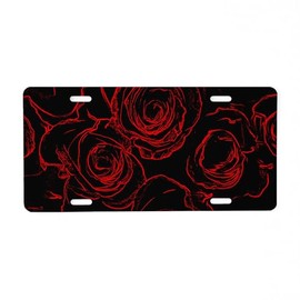 CafePress Red Roses Black Background Aluminum License Plate, Front License Plate, Vanity Tag