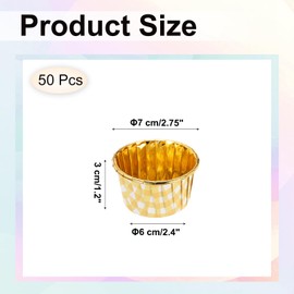 sourcing map 50 Pcs Single-Sided Aluminum Foil Cupcake Liners, Greaseproof Muffins Baking Cupcakes for Wedding Birthday Party Decoration, Yellow (Round-Grid)
