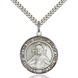 Bliss Sterling Silver Scapular Catholic Medal Pendant Necklace 24" Chain GiftBox